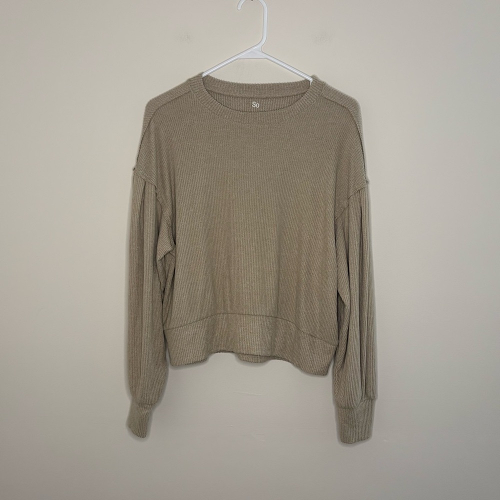 New SO Women's Large Cozy Tan Long Sleeve Casual Top fall leisure neutral